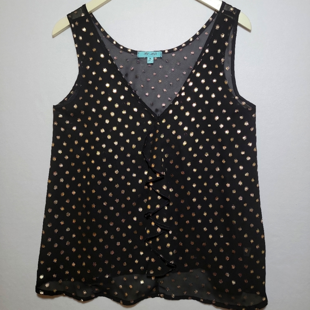 The Arte By Zenana Black & Gold Dots Women’s Tank Top Size Medium.